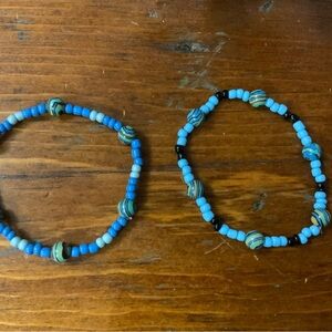 Striped Beaded Bracelet Set in Blue and Black